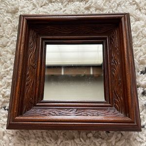 Vintage Cute Wooden Carved Small Square Mirror